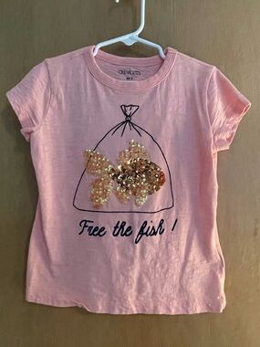 J Crew Girls Sequin Goldfish Graphic T-Shirt - Size Small (S) 6-7 - Like New